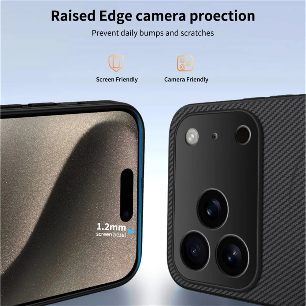 Ultra Thin Carbon Fiber Magnetic Leather Case for iPhone 17/16/15/14/13 Pro Max