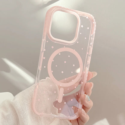 Korean Style Pink Stars MagSafe Case for iPhone 17 16 15 14 13 12 Pro Max