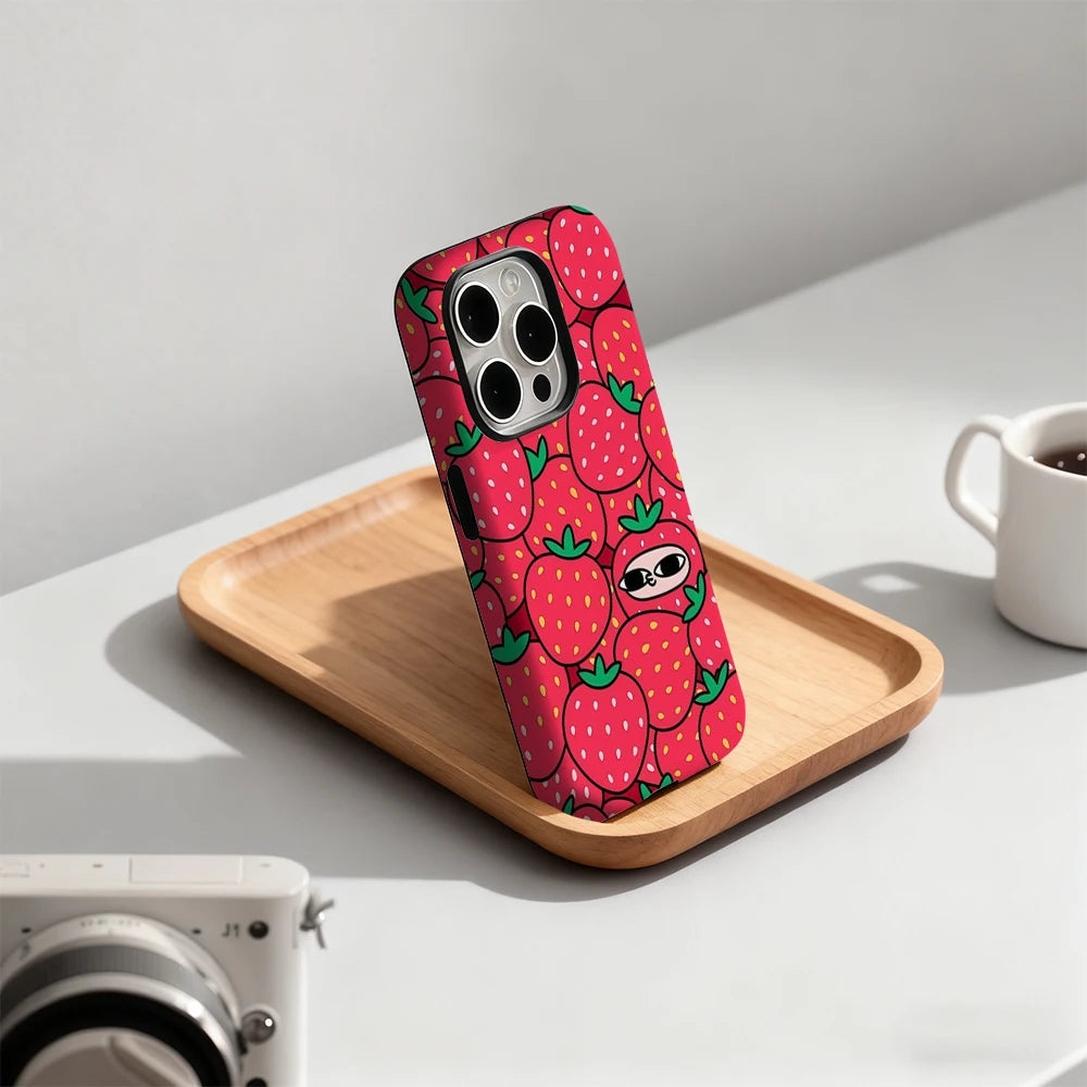 Playful Strawberry Pattern Case for iPhone 17 16 15 14 13 12 Pro Max Plus