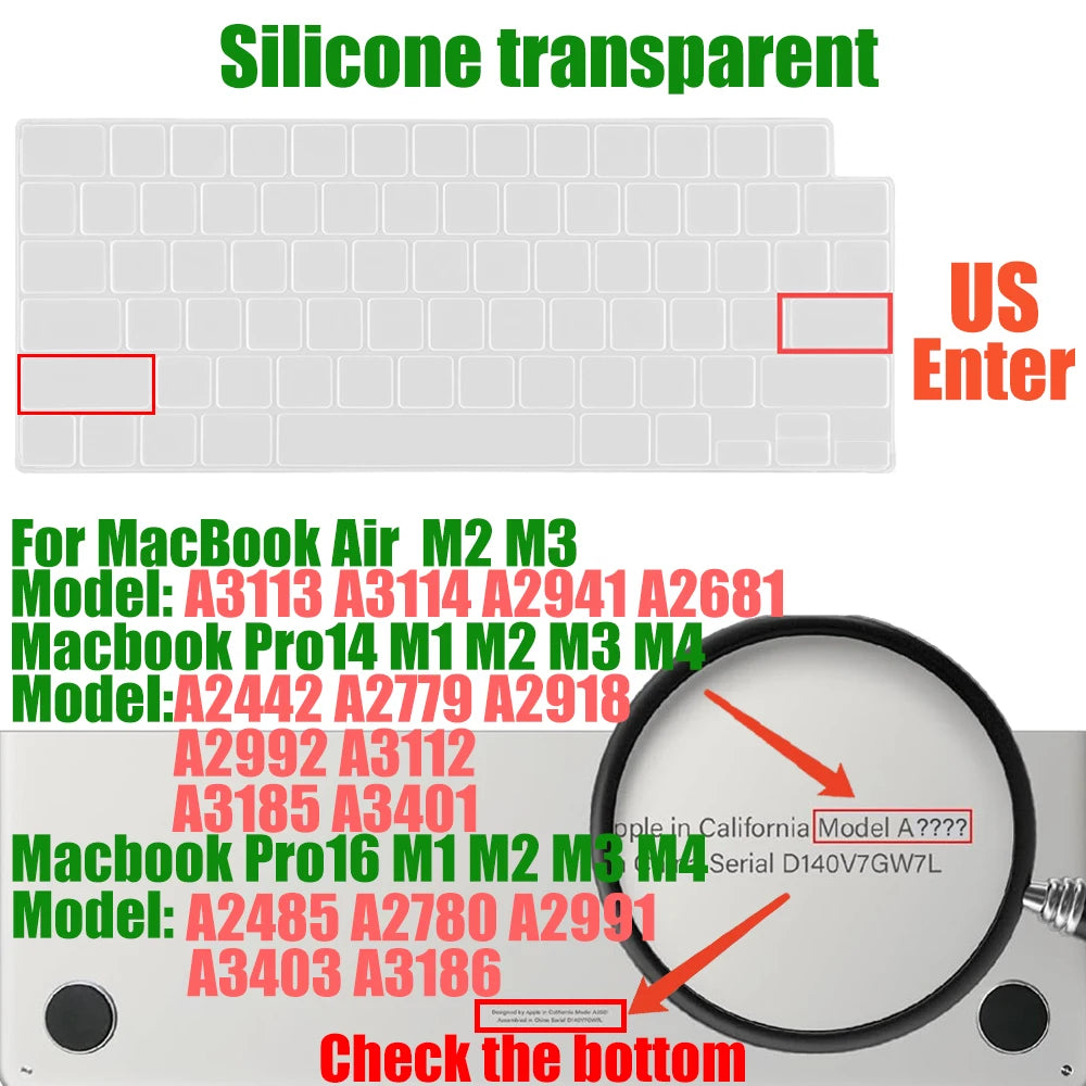 Keyboard Cover for MacBook Pro/Air 2022–2024 M1–M4 Chip 14–16 Inch