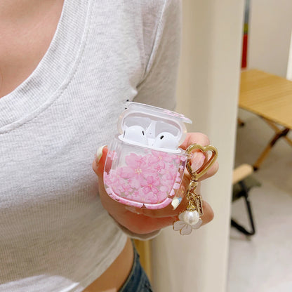 Pink Cherry Blossom Case for AirPods Pro 2/1/3 with Pearl & Butterfly Charm