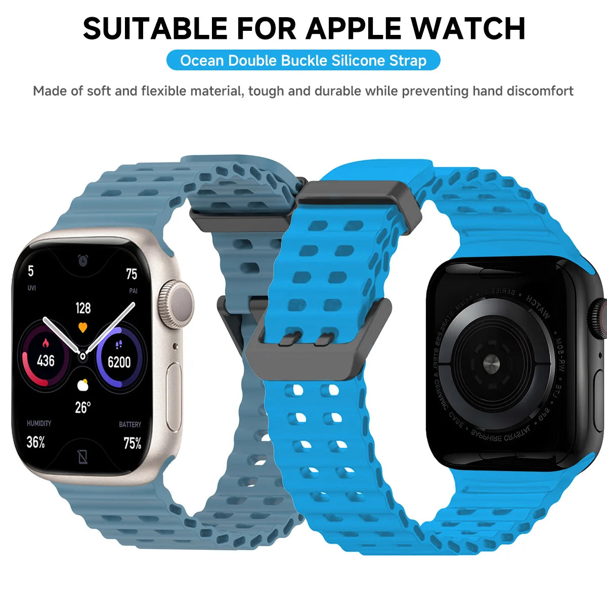 Ocean Silicone Band for Apple Watch Series 4–10 SE Ultra 2 (42–49mm)