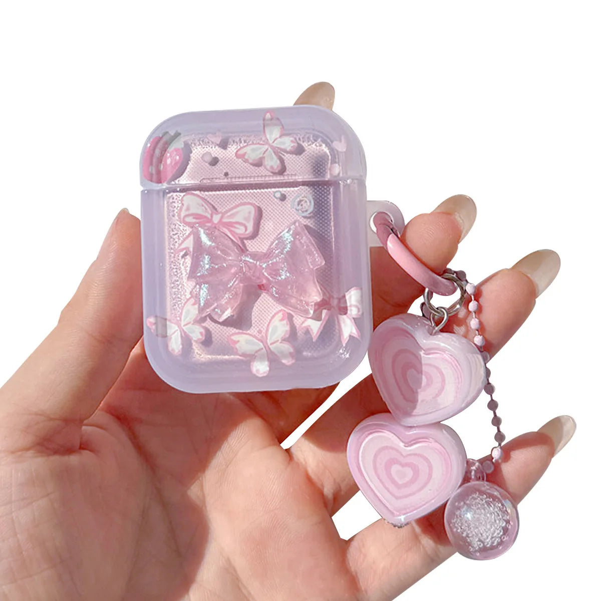 Crystal Butterfly Pink Case for AirPods 4 2 3 Pro 2 with Keyring Earphone Funda