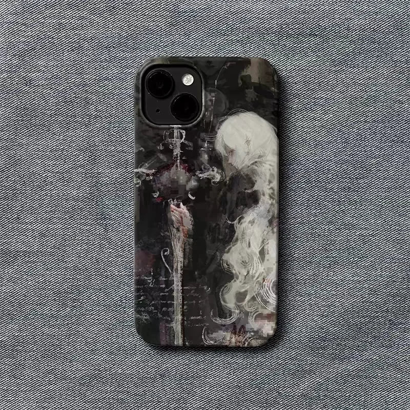 Chic Medieval Art Painting Witch & Sword Back Cover for iPhone 16–11 Pro Max