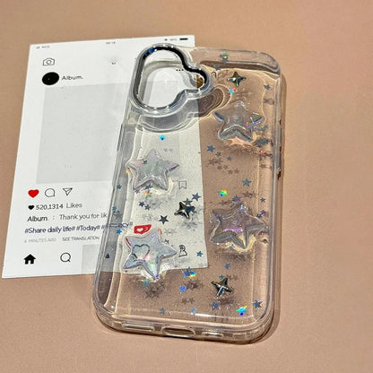 Korean Star Glitter Clear Case for iPhone 11–16 Pro Max – Lens Protective Cover