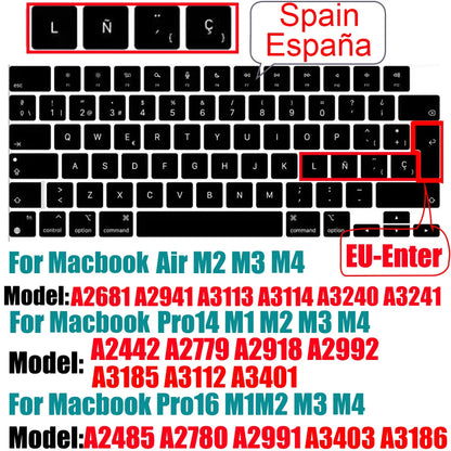 Keyboard Cover for MacBook Air/Pro M1 M2 M3 13.6" 14" 16" with Touch ID