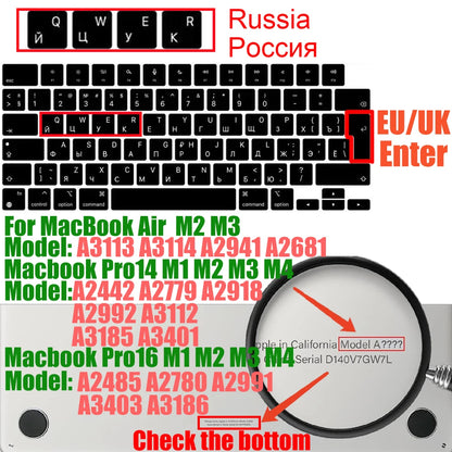 Keyboard Cover for MacBook Pro/Air 2022–2024 M1–M4 Chip 14–16 Inch