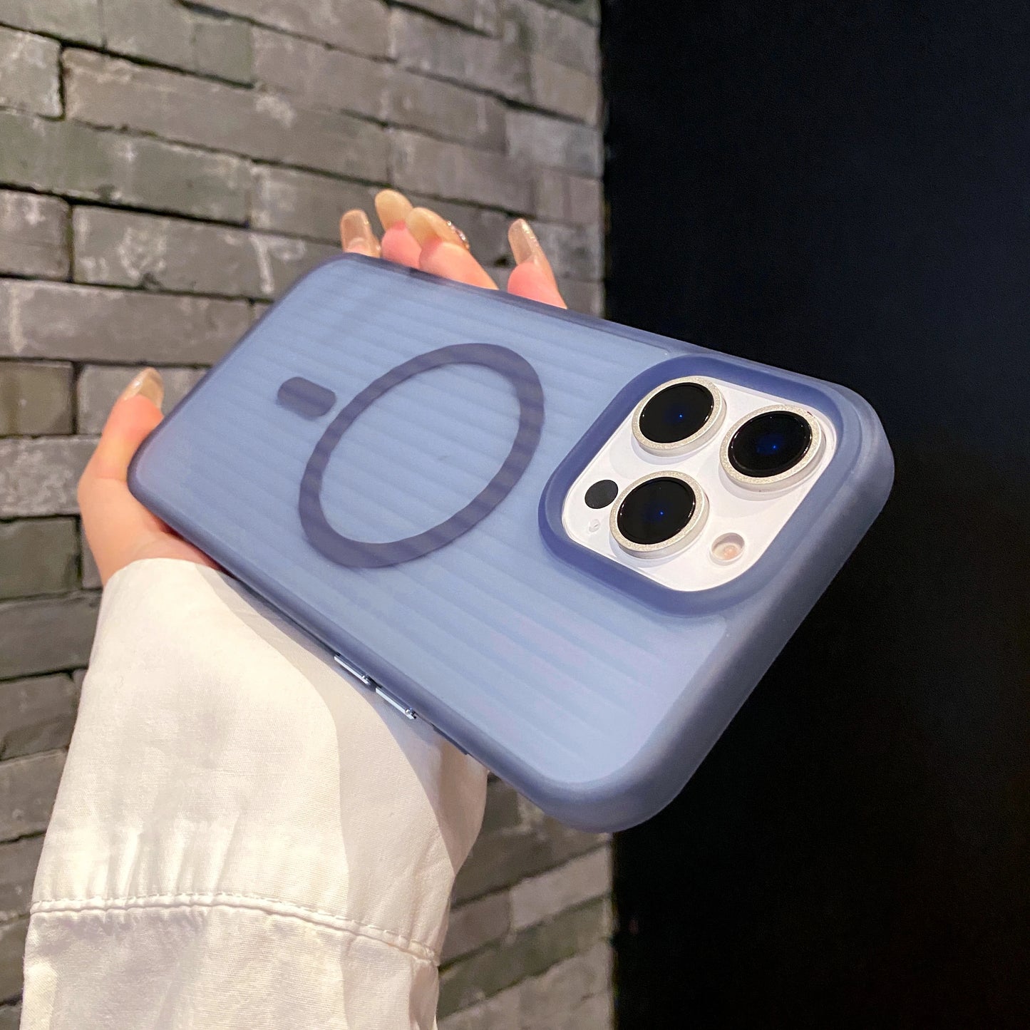 Corrugated Pattern MagSafe Case for iPhone 12–16 Pro Max Matte Shockproof Cover