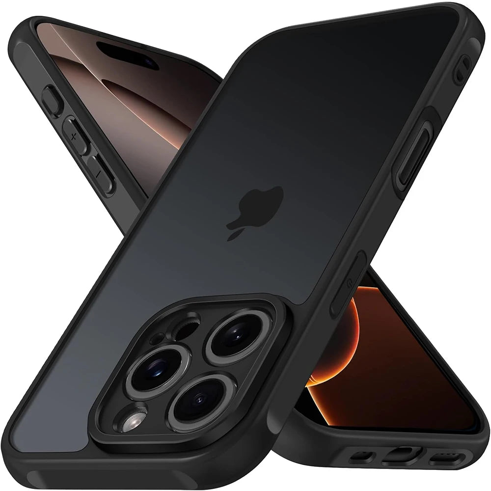 Hybrid Military Grade Shockproof Case Matte Black for iPhone 11 to 16 Pro Max