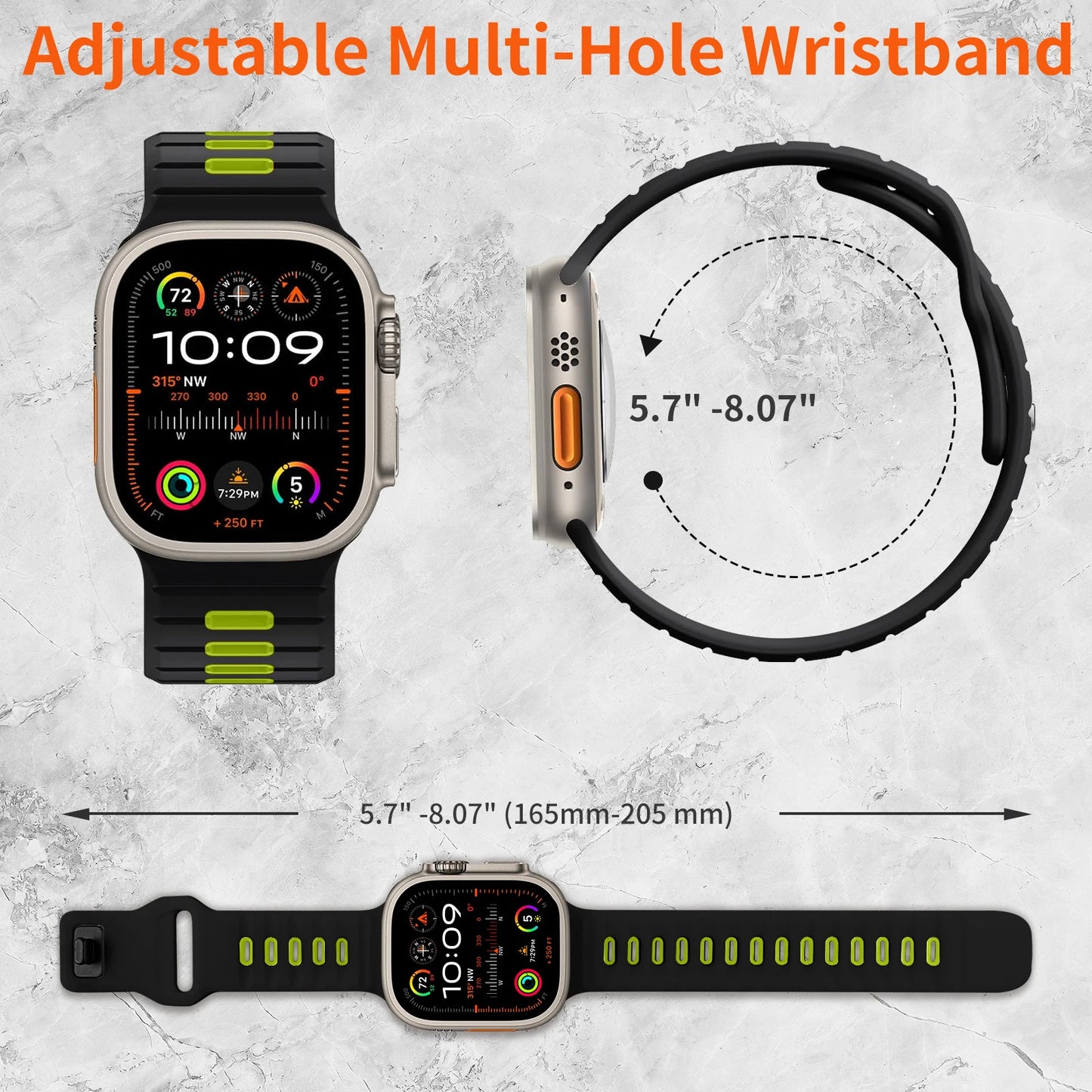 2PCS Silicone Strap Band for Apple Watch Ultra 49mm Series 9 8 7 6 5 4 3 SE