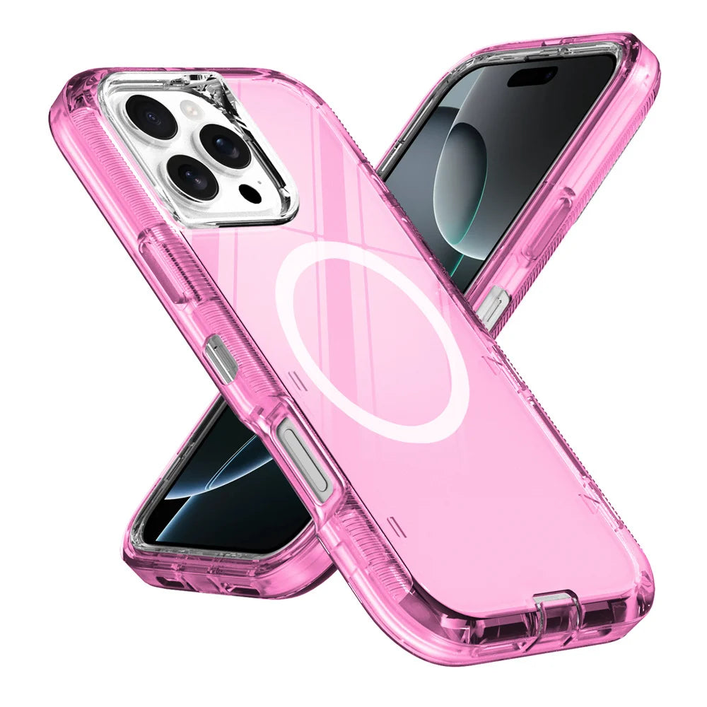 Luxury 3-Layer Magnetic Clear Armor Case for iPhone 12–16 Pro Max