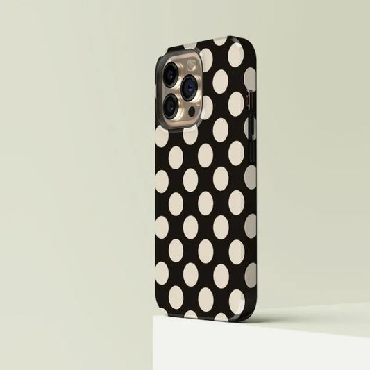 Polka-Dotted Black Magnetic Phone Case for iPhone 16–11 Pro Max & Plus
