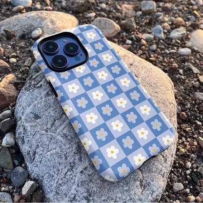 Luxury Plaid Flower Case for iPhone 16–7 Pro Max Double-Layer Cover