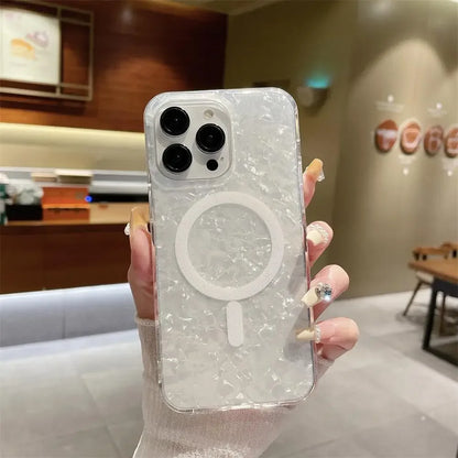 Shell Marble Magnetic Case for iPhone 17–12 Pro Max MagSafe Soft Cover