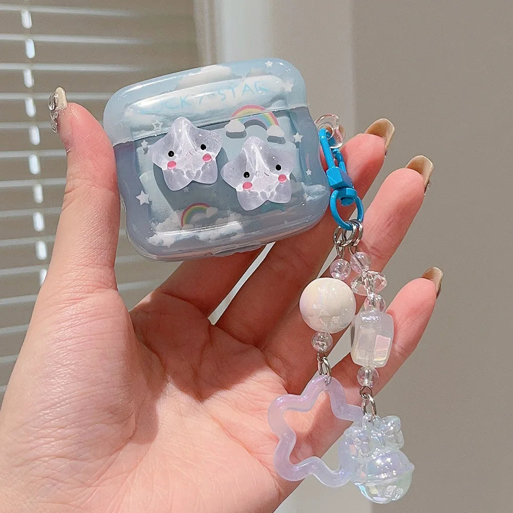 Cute Star Cloud Rainbow Soft Case with Blue Pendant for AirPods 2 3 Pro 2 4
