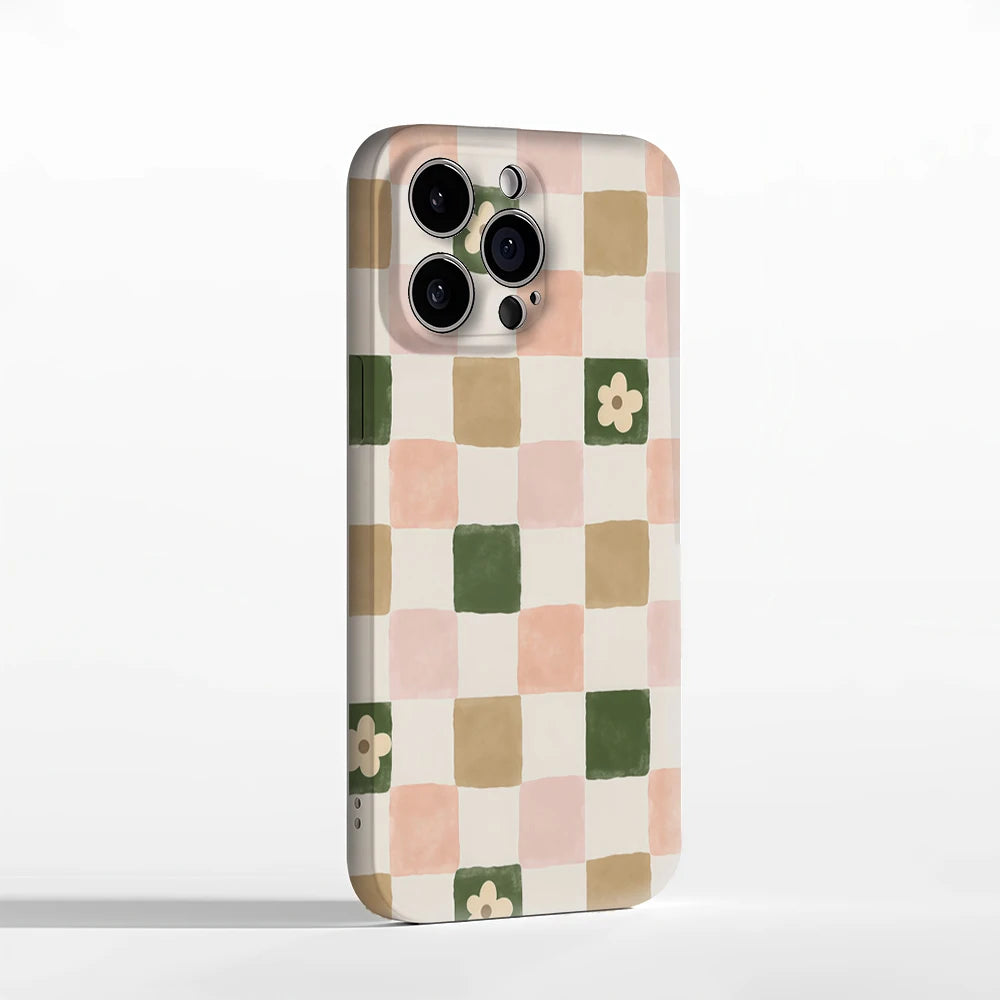 Flowers Checkerboard Case for iPhone 17 16 15 14 13 Pro Max Plus Double-Layer
