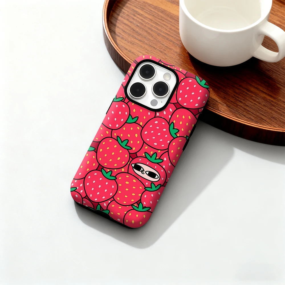 Playful Strawberry Pattern Case for iPhone 17 16 15 14 13 12 Pro Max Plus