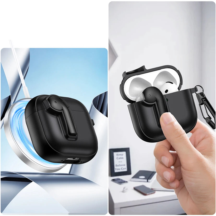 Shockproof Case with Hook for AirPods 4/3/2/Pro 2 – Luxury Protective Cover