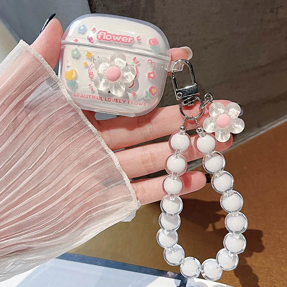 Korean Floral TPU Case for Lenovo LP40 Pro/LP40S | Clear Cover with Beaded Charm