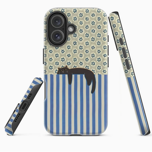 Cat with Blue and White Stripes Case for iPhone 17 16 15 14 13 12 Pro Max