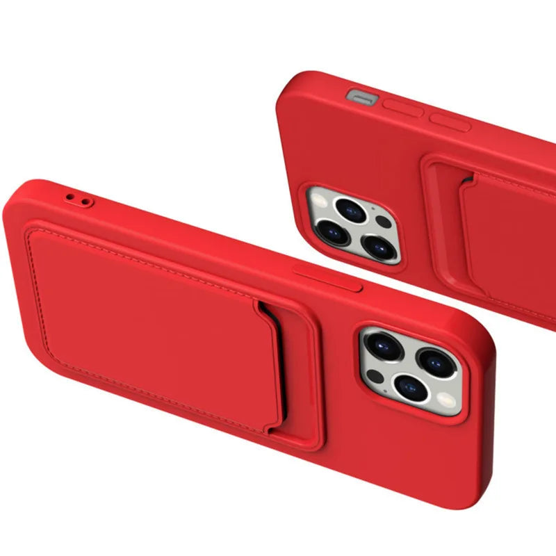 Frosted TPU Soft Phone Case with Card Pocket for iPhone 16 Pro Max / 15 Plus / 14 Mini