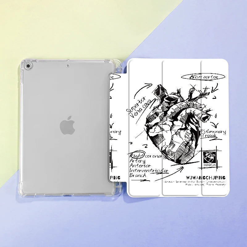 Sketch Heart iPad Case with Pen Holder – Fits 9.7", Mini 4/5, Air 4/5 10.9"