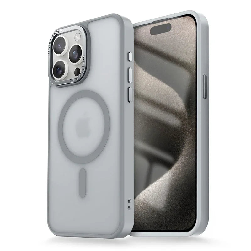 Matte Transparent MagSafe Case with Metal Lens Ring for iPhone 11–13 Pro Max
