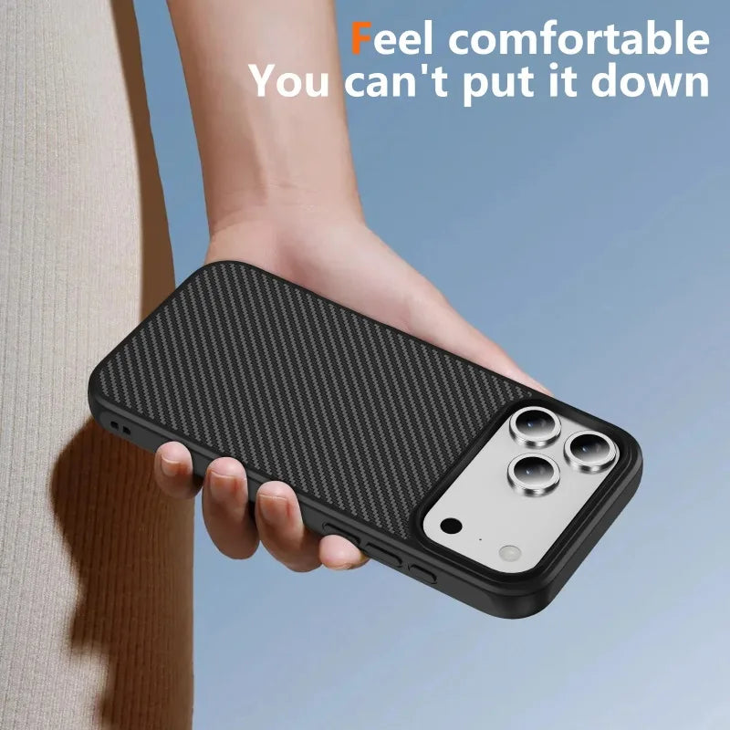 Carbon Fiber Magnetic Case for iPhone 17–12 | Hard PC Protective Cover