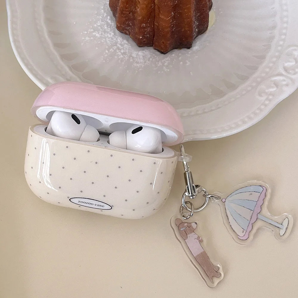 Cute Pink Umbrella Dog Silicone Case for AirPods 1 2 3 Pro with Pendant