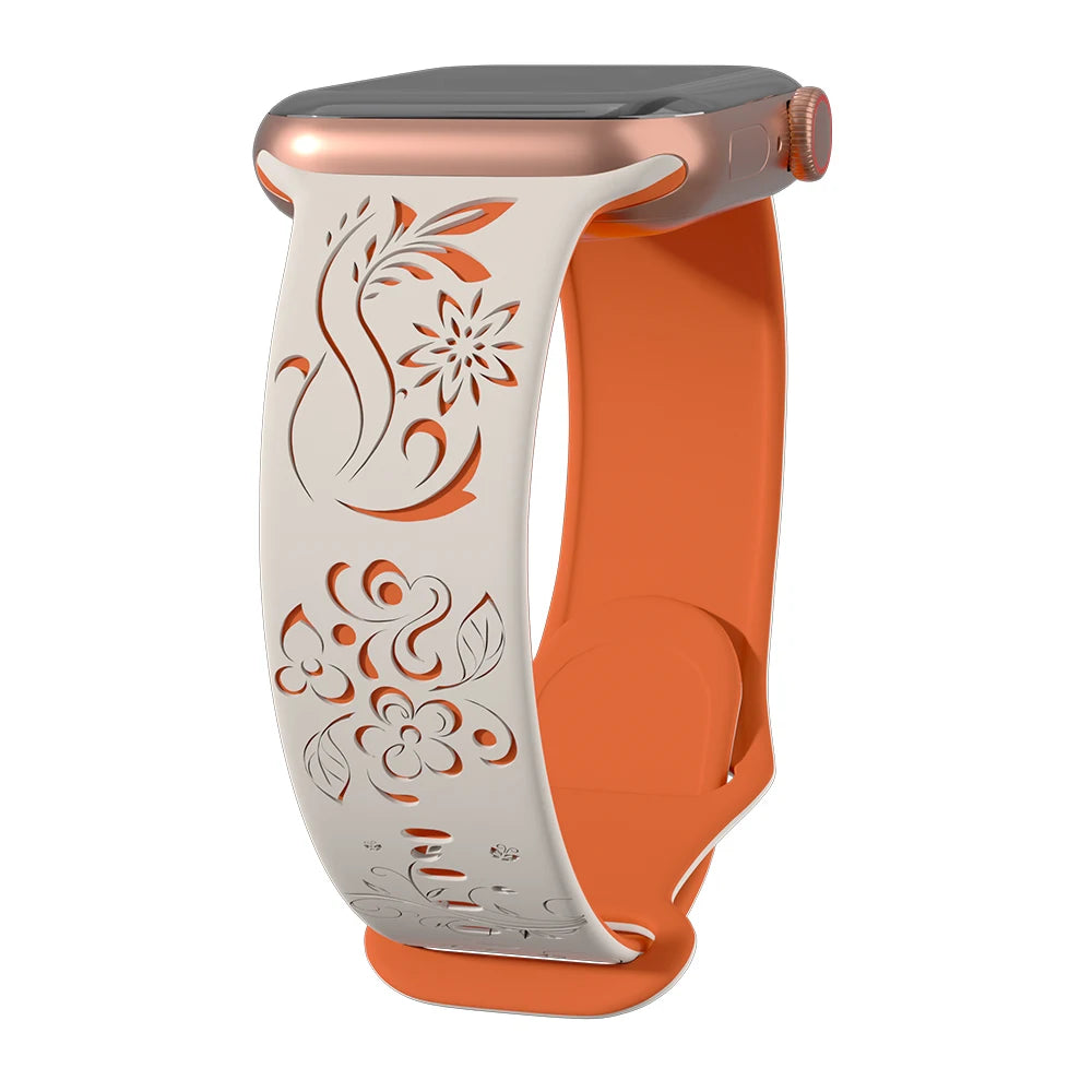Flower Engraved Silicone Band for Apple Watch Ultra & Series 10–5 | 49–40mm