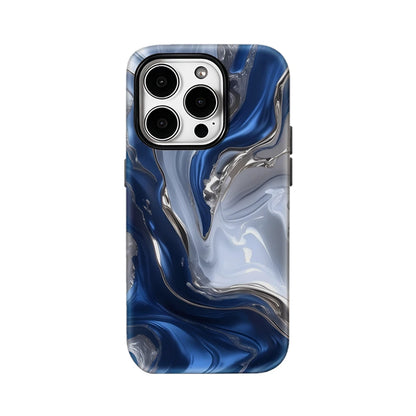 Blue and Silver Flow Texture Case for iPhone 17 16 15 14 13 12 Pro Max Plus