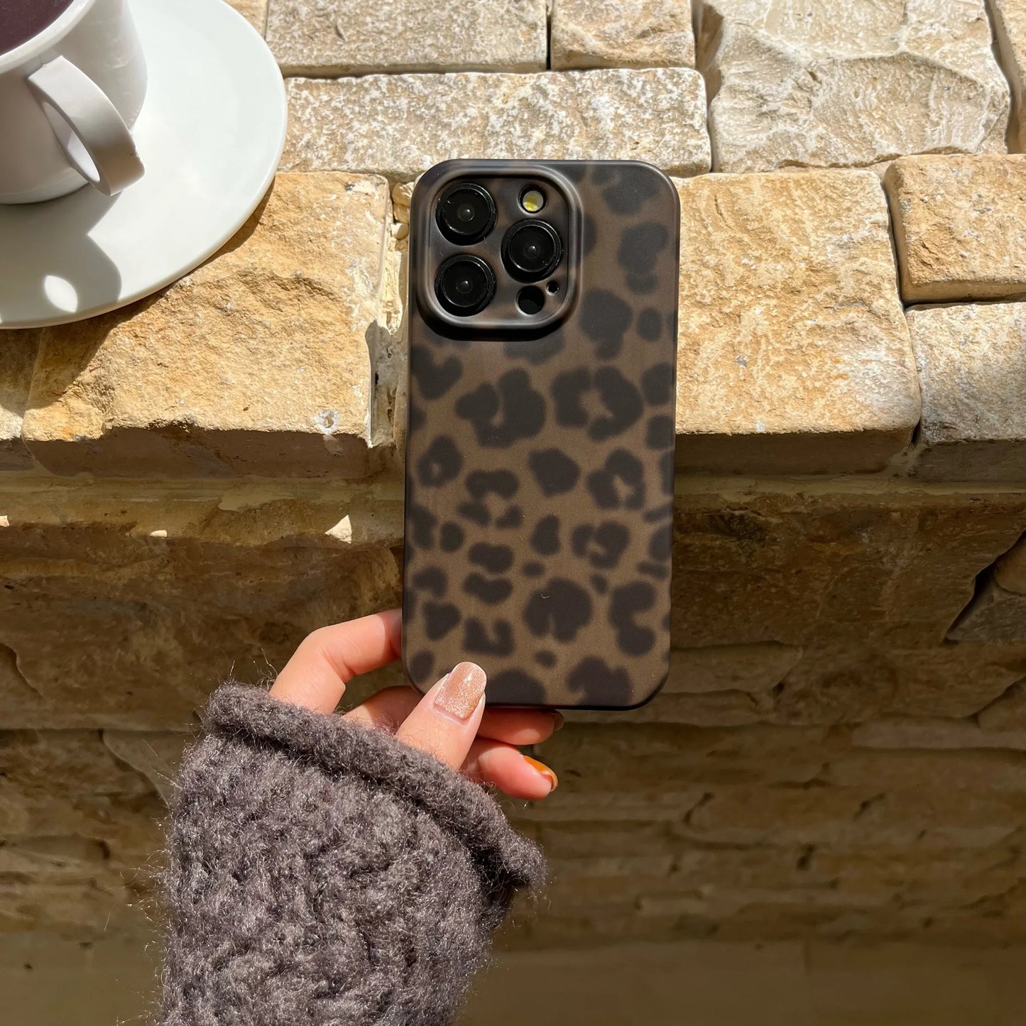 Retro Art Gray Brown Leopard Print Matte Case for iPhone 11–16 Pro Max