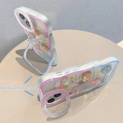 Bead Bracelet Chain Phone Holder Case for iPhone 15–11 Pro Max, 3D Rainbow Stand