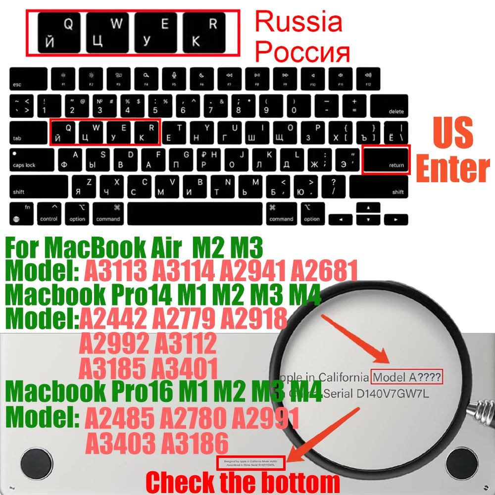 Keyboard Cover for MacBook Pro/Air 2022–2024 M1–M4 Chip 14–16 Inch