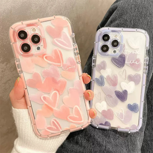 Cute Love Heart Transparent Silicone Phone Case For iPhone 15 14 13 12 11 Pro Max