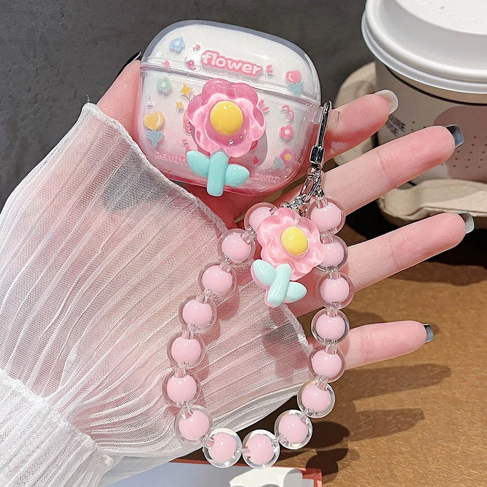 Korean Floral TPU Case for Lenovo LP40 Pro/LP40S | Clear Cover with Beaded Charm