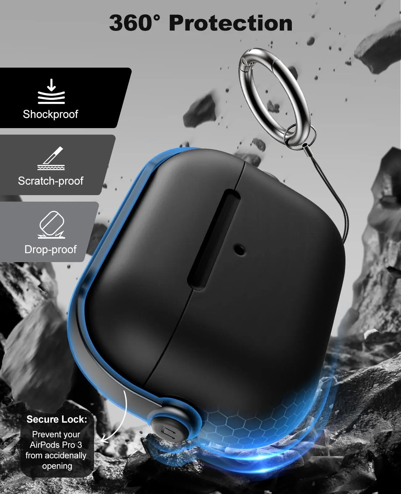 Secure Lock AirPods Pro 3 Case with Cleaner Kit and Keychain for 3rd Gen AirPods