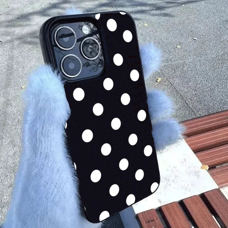 INS Polka Dots Black Phone Case for iPhone 16–7 Pro Max Creative Cover