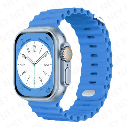 Ocean Silicone Strap for Apple Watch Ultra 2 & Series 9–3 SE, Adjustable 40–49mm Band