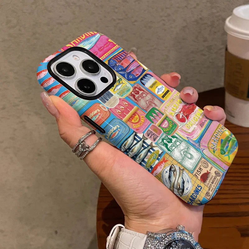 Design-Conscious Sardine Cans 2-in-1 Tough Glossy Phone Case for iPhone 17–7 Plus XR