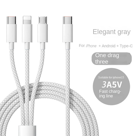 100W USB-C 3-in-1 Fast Charging & Data Cable – Type-C for iPhone 15 & Android