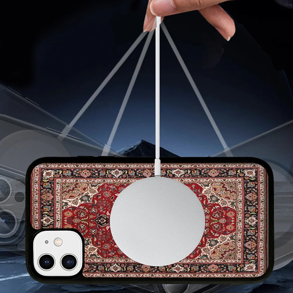 Persian Floral Pattern Magnetic Case for iPhone 14/13/12/11/15 Pro Max Mini