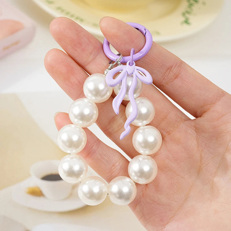 Sweet Pink Bow Beaded Keychain – Phone Strap, Earphone Bag & Keyring Charm