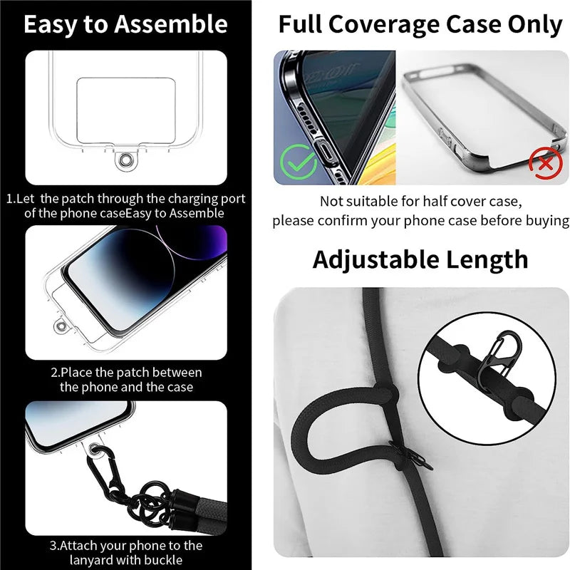 150CM Adjustable Phone Lanyard Strap, Detachable Universal Crossbody Neck Cord with Clip