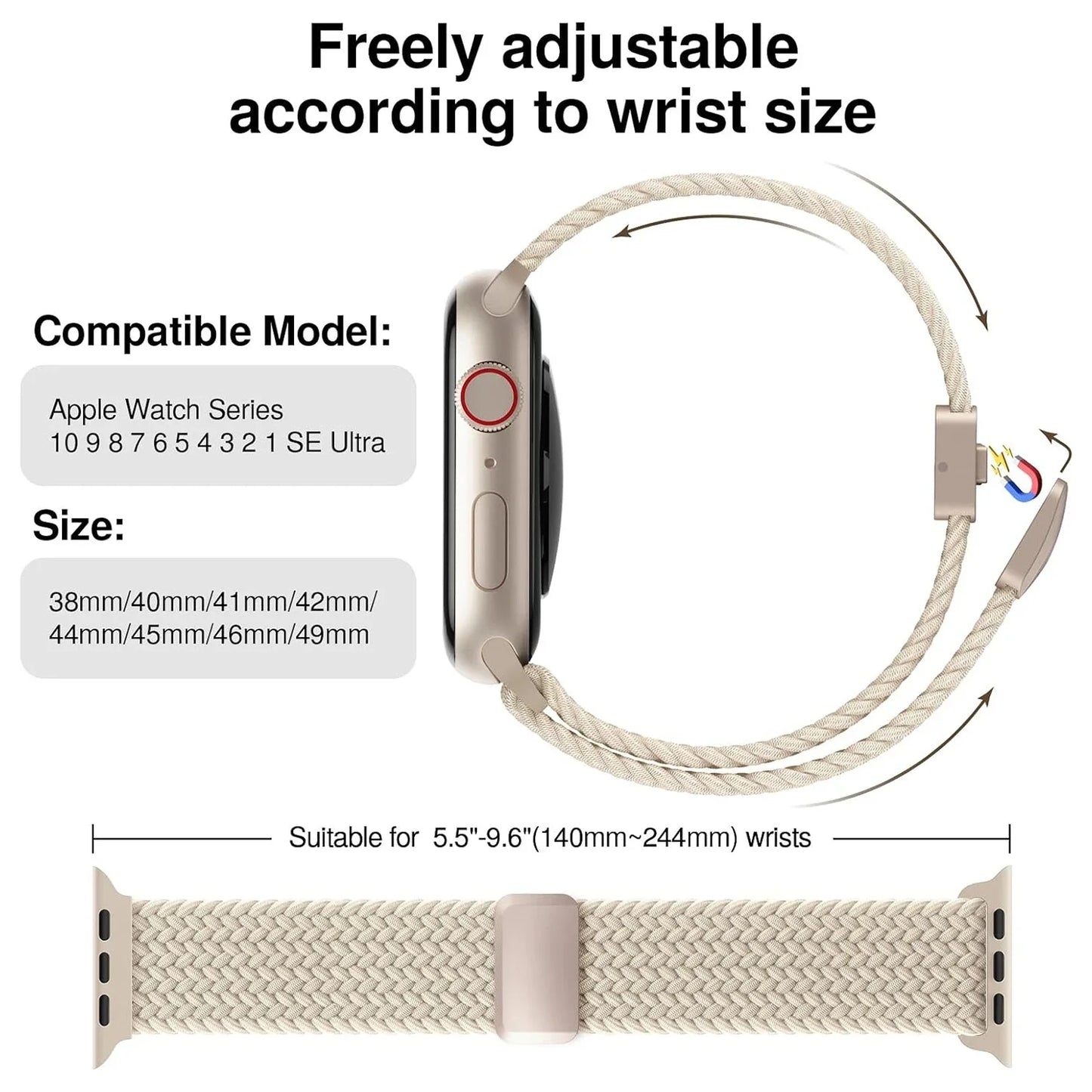 Braided Magnetic Strap for Apple Watch Ultra 2 & Series 10–6 SE Band