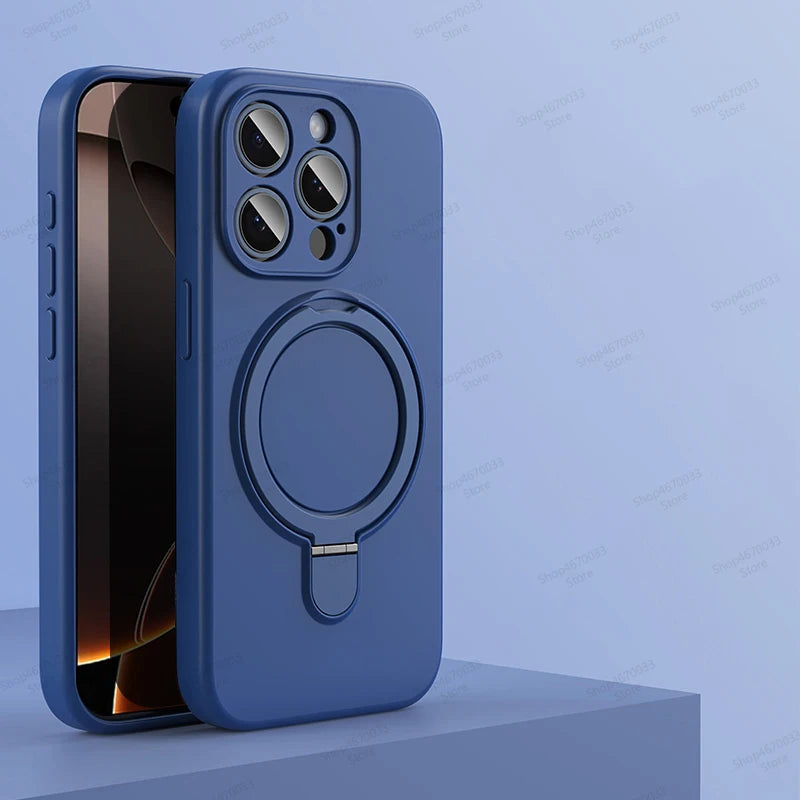 Magnetic Silicone Case with Kickstand for iPhone 11–14 Pro Max Plus