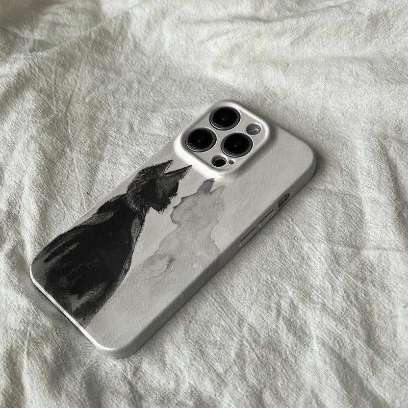 Artistic Black Cat Mirror Case for iPhone 17–11 Pro Max Watercolor Cover