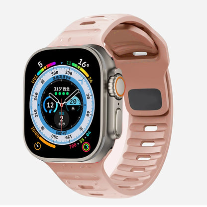 Durable and comfortable silicone strap compatible with Apple Watch Series 5–9 & Ultra.
