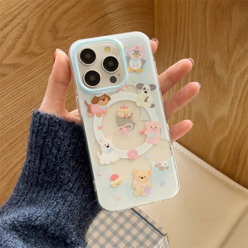 Cute Magnetic Stand Case with Card Holder for iPhone 15/16