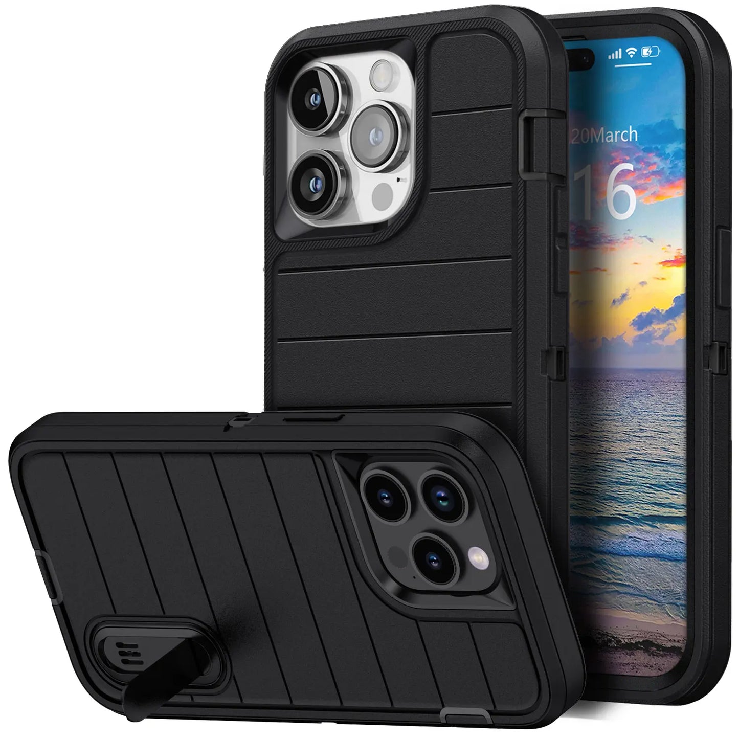 Layer Heavy Duty Kickstand Case for iPhone 15–15 Pro Max – Black Protective Cover
